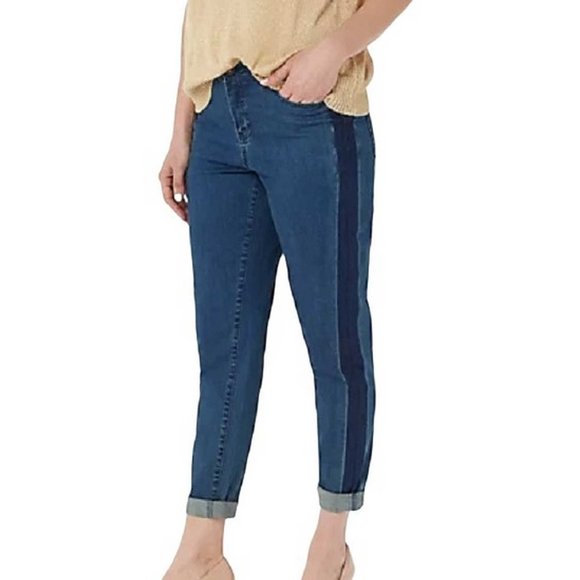 Lisa Rinna Denim - Lisa Rinna Collection Tuxedo Contrast Stripe Boyfriend Jeans Size 4 (4446)